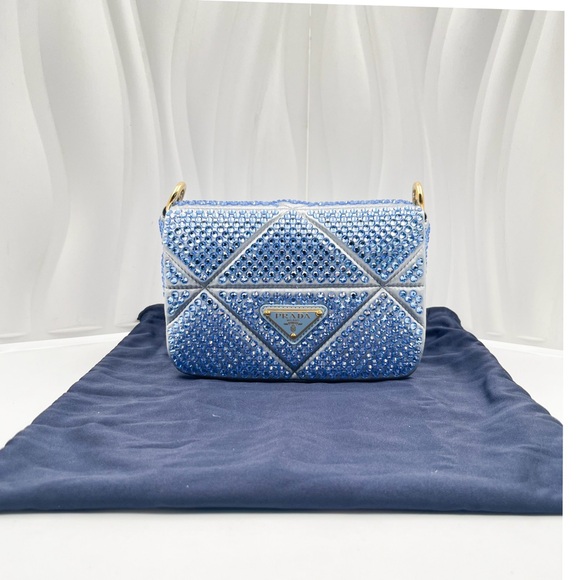 PRADA Mini Satin Bag with Crystal Embellishments Blue Gold Hardware - Picture 5 of 16